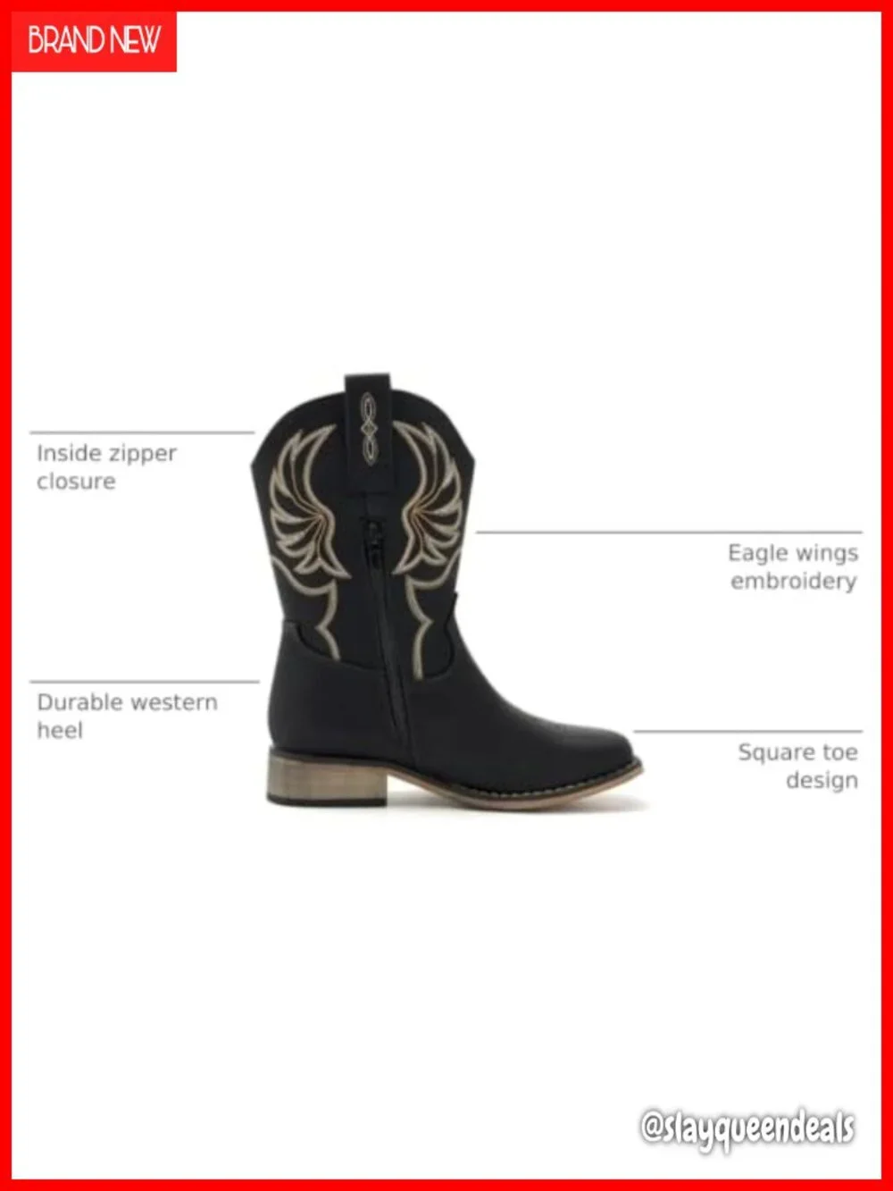 Kids Western Cowboy Boots Faux Leather Square Toe Embroidered Pull-On